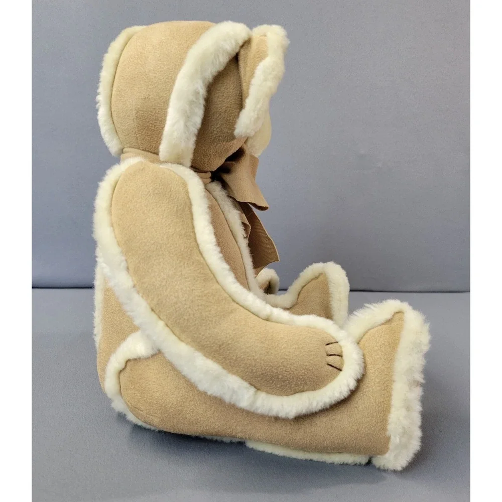 Bath & Body Works Gingerbread Plush Bear Suede Faux Fur Trim Tan Cream 12in